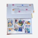 Personalizowane karty memo ze zdjęciem dziecka kosmos- otwarte pudełko z kartami