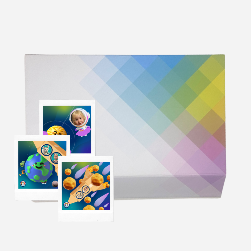 Personalizowanekarty memo kosmos ze zdjęciem dziecka – personalizowana gra pamięciowa z planetami i rakietami