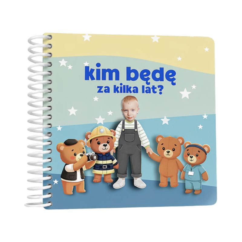 Personalizowana książka o zawodach ze zdjęciem dziecka i sztywnymi stronami. Wyjątkowy prezent na roczek, który bawi, uczy i rozwija wyobraźnię.