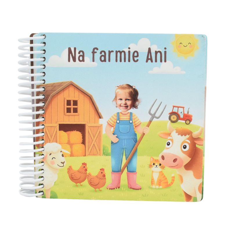 Personalizowana książka o farmie dla dziecka ze sztywnymi stronami. Książka ze zdjęciem i imieniem dziecka o zwierzętach na farmie