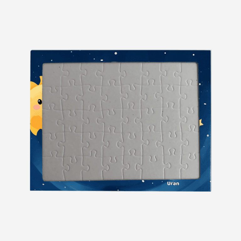 puzzle ze zdjęciem Kosmos z dzieckiem w rakiecie i planetami