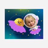 Grafika na puzzle dziecko w stroju astronauty i wenus jako baletnica