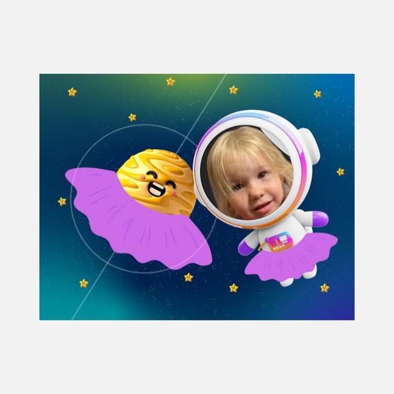 Grafika na puzzle dziecko w stroju astronauty i wenus jako baletnica