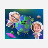Puzzle personalizowane 40 elementów kosmos - Ziemia i dwójka dzieci w strojach astronautów