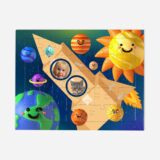 Puzzle personalizowane 40 elementów układ słoneczny i dziecko w rakiecie