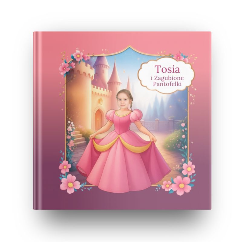 personalizowana książka o księżniczce „Zagubione pantofelki” – okładka z z imieniem i zdjęciem dziecka