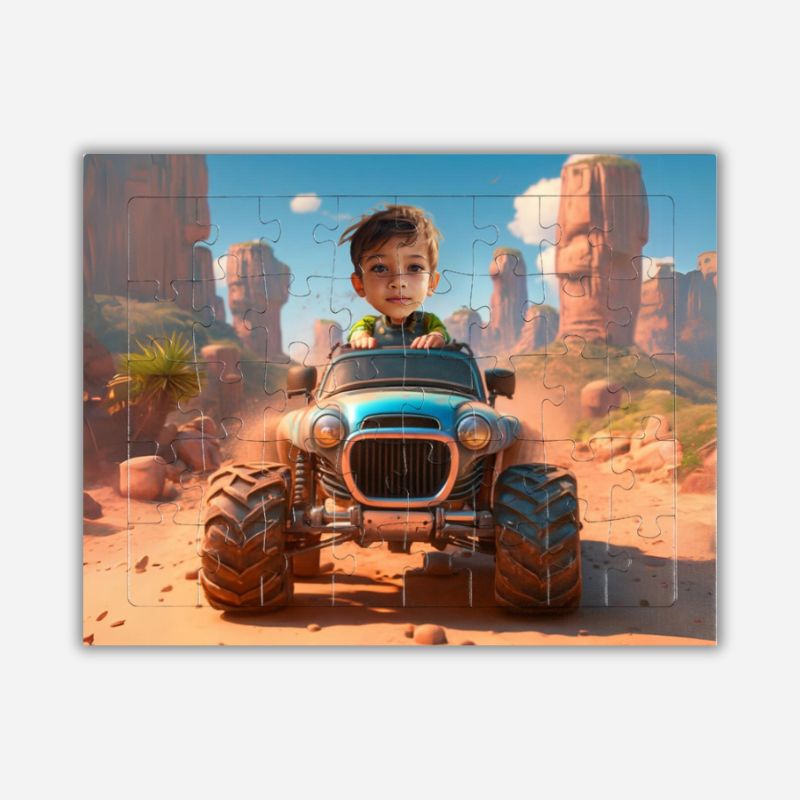 Puzzle personalizowane 40 elementów monstertruck ze zdjęciem dziecka jako kierowca