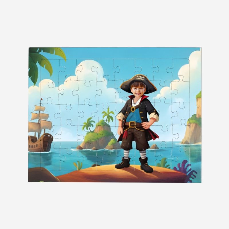 personalizowane puzzle Pirat ze zdjęciem dziecka w morskiej scenerii