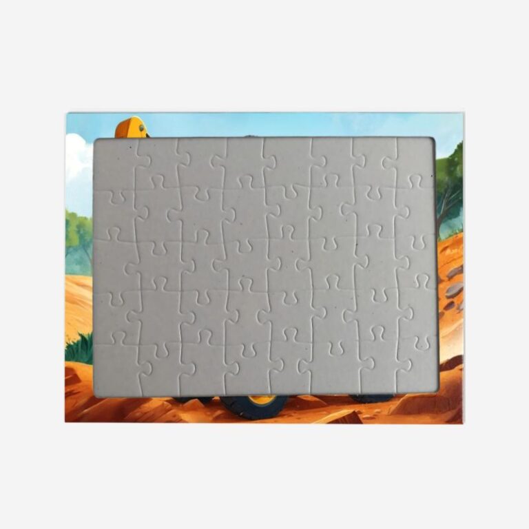 Puzzle koparka – personalizowana układanka z dzieckiem na tle żółtej koparki. Wyjątkowy prezent dla małego fana maszyn budowlanych.
