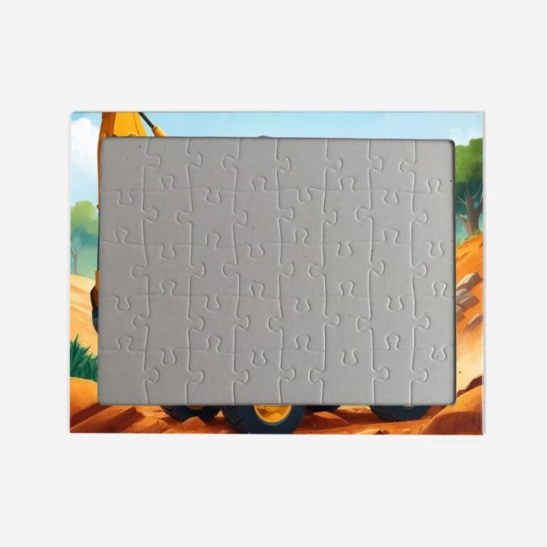 Puzzle koparka – personalizowana układanka z dzieckiem na tle żółtej koparki. Wyjątkowy prezent dla małego fana maszyn budowlanych.