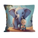 Poduszka personalizowana z dzieckiem i słonikiem w bajkowej scenerii poduszka ze zdjeciem słon