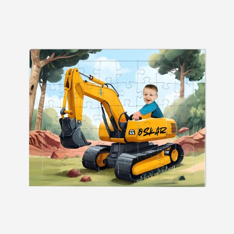personalizowane puzzle Koparka ze zdjęciem dziecka