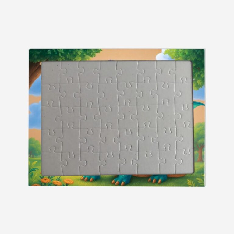 Puzzle dziewczynka na smoku – personalizowana układanka przedstawiająca dziecko siedzące na bajkowym smoku w malowniczej scenerii.