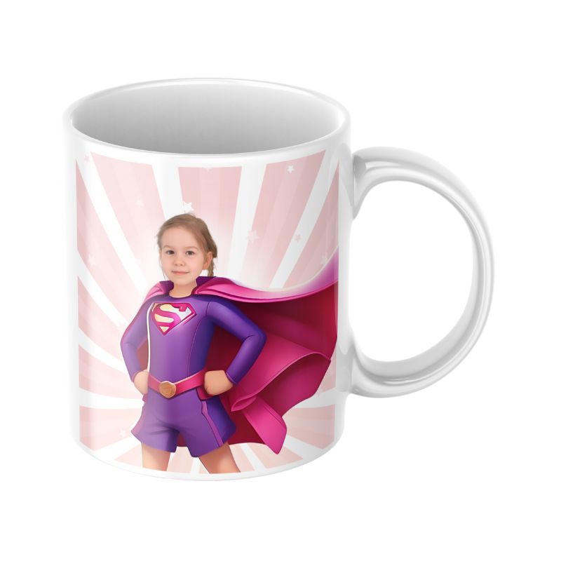 Personalizowany kubek SUPERBOHATERKA z Twoją twarzą i bajkową grafiką