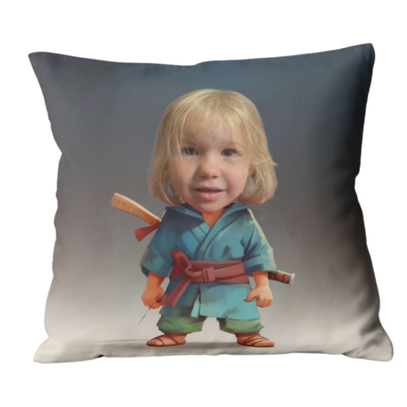 poduszka ze zdjęciem dziecka ninja – bajkowa ilustracja z postacią wojownika