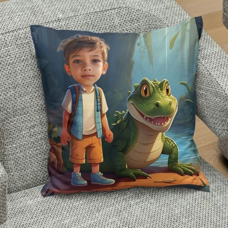 personalizowana poduszka Krokodyl ze zdjęciem dziecka – dekoracyjna poduszka dla chłopca