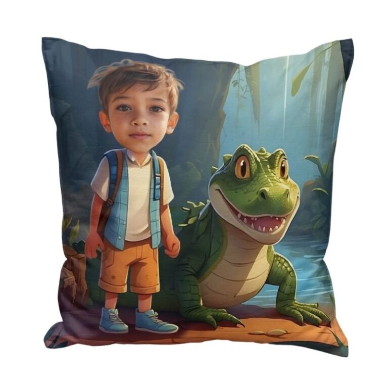 personalizowana poduszka Krokodyl ze zdjęciem dziecka – dekoracyjna poduszka dla chłopca