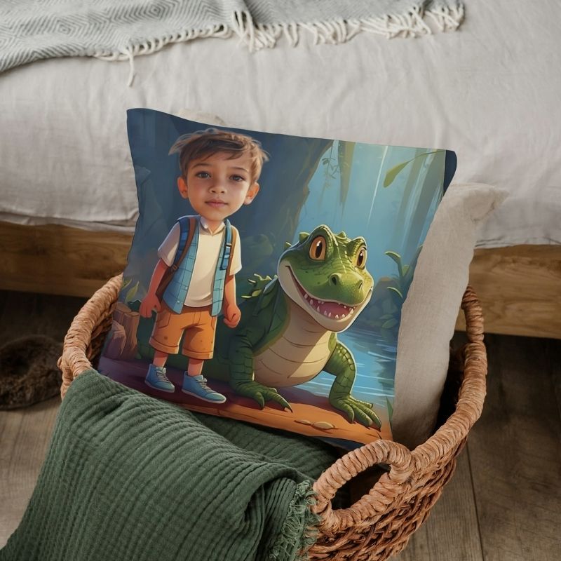 personalizowana poduszka Krokodyl ze zdjęciem dziecka – dekoracyjna poduszka dla chłopca