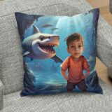Personalizowana poduszka z rekinem i zdjęciem dziecka w roli głównej, wyjątkowy prezent dla małego miłośnika oceanów. Poduszka rekin ze zdjęciem
