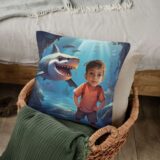 Personalizowana poduszka z rekinem i zdjęciem dziecka w roli głównej, wyjątkowy prezent dla małego miłośnika oceanów. Poduszka rekin ze zdjęciem