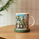 personalizowany kubek dinozaur ze zdjęciem dziecka i opcjonalnym imieniem