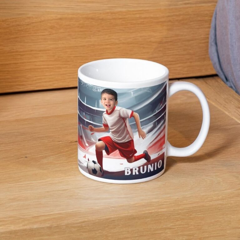 personalizowany kubek piłkarz ze zdjęciem dziecka