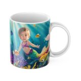 kubek z imieniem Syrenka Personalizowane prezenty ze zdjęciem Personalizowany kubek syrenka z imieniem i grafiką, idealny prezent dla miłośników morskich przygód. kubek ze zdjęciem
