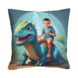 Personalizowana poduszka ze zdjęciem dinozaur w dżungli– prezent dla małego odkrywcy.