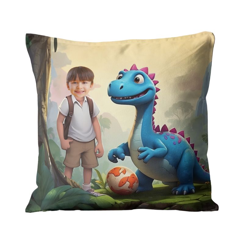 Poduszka ze zdjęciem personalizowana Niebieski Dinozaur