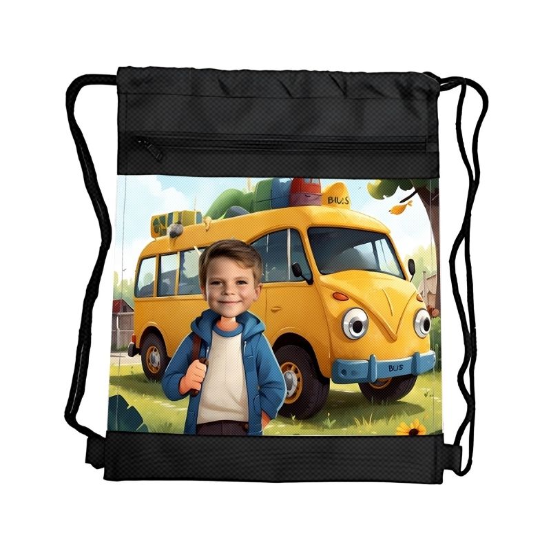 AUTOBUS PERSONALIZOWANY WOREK Z BAJKOWĄ GRAFIKĄ i TWOIM ZDJĘCIEM Z PRZEGRÓDKAMI NA ZAMEK POJAZDY