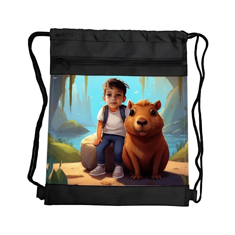 KAPIBARA PERSONALIZOWANY WOREK Z BAJKOWĄ GRAFIKĄ i TWOIM ZDJĘCIEM Z PRZEGRÓDKAMI NA ZAMEK