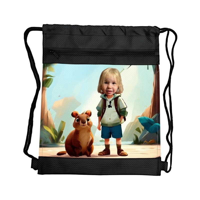 KAPIBARA 2 PERSONALIZOWANY WOREK Z BAJKOWĄ GRAFIKĄ i TWOIM ZDJĘCIEM Z PRZEGRÓDKAMI NA ZAMEK