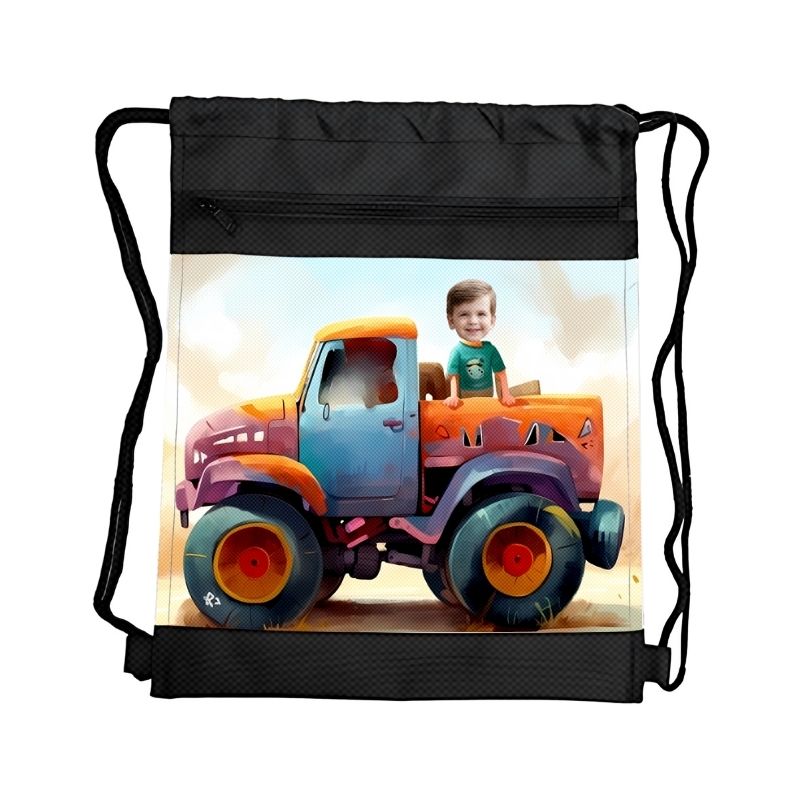 PICK UP PERSONALIZOWANY WOREK Z BAJKOWĄ GRAFIKĄ i TWOIM ZDJĘCIEM Z PRZEGRÓDKAMI NA ZAMEK POJAZDY