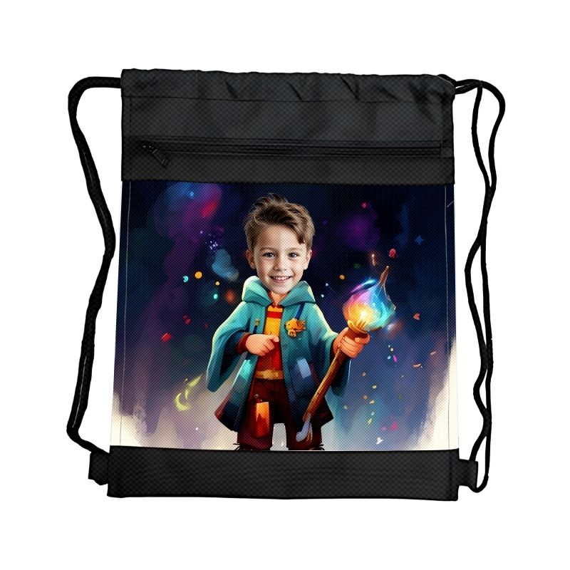 MAGIA PERSONALIZOWANY WOREK Z BAJKOWĄ GRAFIKĄ i TWOIM ZDJĘCIEM Z PRZEGRÓDKAMI NA ZAMEK