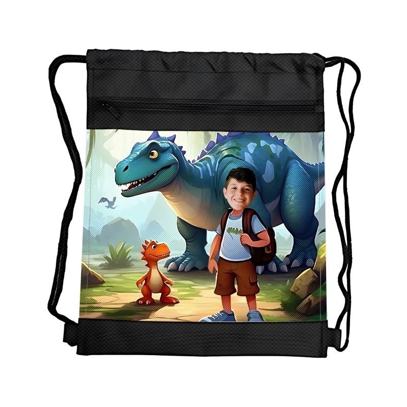 ODKRYWCA DINOZAURÓW 6 PERSONALIZOWANY WOREK Z BAJKOWĄ GRAFIKĄ i TWOIM ZDJĘCIEM Z PRZEGRÓDKAMI NA ZAMEK DINOZAURY