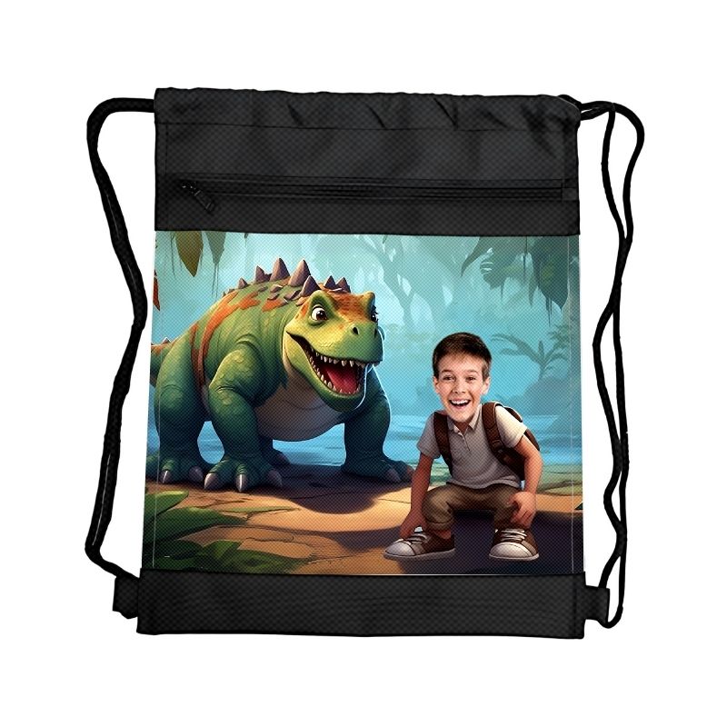 ODKRYWCA DINOZAURÓW 5 PERSONALIZOWANY WOREK Z BAJKOWĄ GRAFIKĄ i TWOIM ZDJĘCIEM Z PRZEGRÓDKAMI NA ZAMEK DINOZAURY