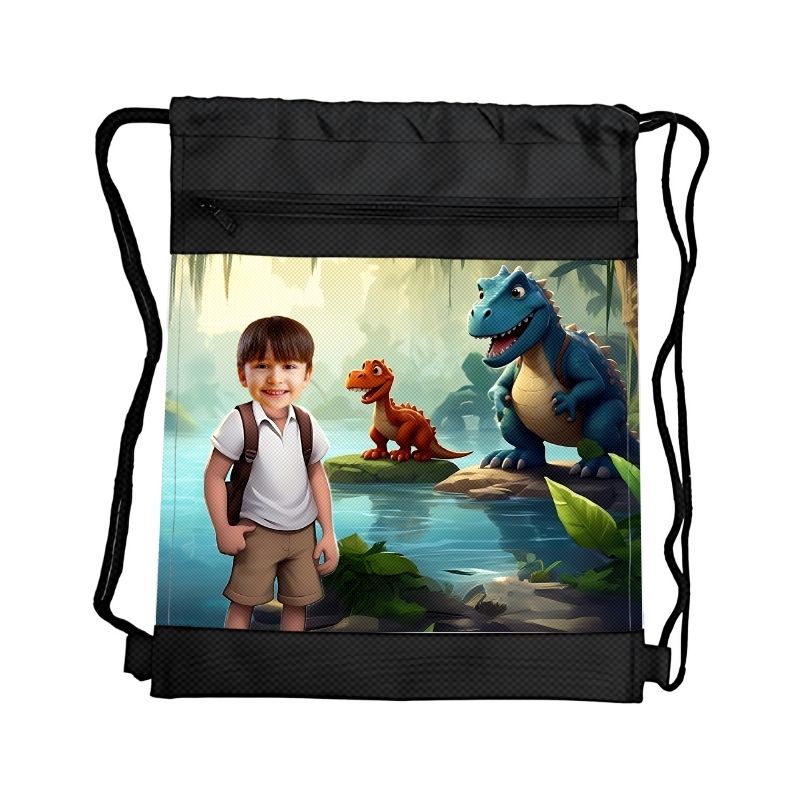 ODKRYWCA DINOZAURÓW 4 PERSONALIZOWANY WOREK Z BAJKOWĄ GRAFIKĄ i TWOIM ZDJĘCIEM Z PRZEGRÓDKAMI NA ZAMEK DINOZAURY