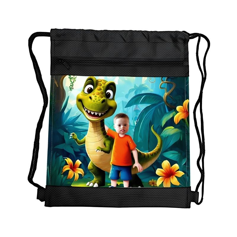 DINUŚ PERSONALIZOWANY WOREK Z BAJKOWĄ GRAFIKĄ i TWOIM ZDJĘCIEM Z PRZEGRÓDKAMI NA ZAMEK DINOZAURY