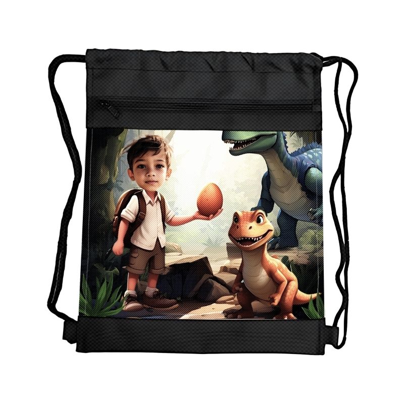 ODKRYWCA DINOZAURÓW PERSONALIZOWANY WOREK Z BAJKOWĄ GRAFIKĄ i TWOIM ZDJĘCIEM Z PRZEGRÓDKAMI NA ZAMEK DINOZAURY