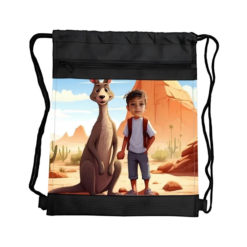 KANGUR PERSONALIZOWANY WOREK Z BAJKOWĄ GRAFIKĄ i TWOIM ZDJĘCIEM Z PRZEGRÓDKAMI NA ZAMEK