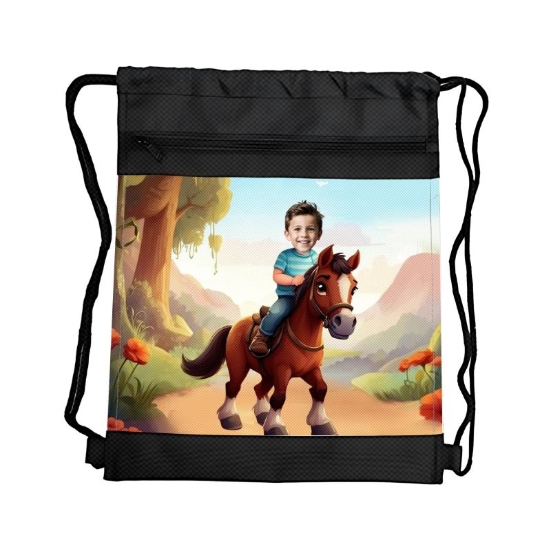 KONIK PERSONALIZOWANY WOREK Z BAJKOWĄ GRAFIKĄ i TWOIM ZDJĘCIEM Z PRZEGRÓDKAMI NA ZAMEK