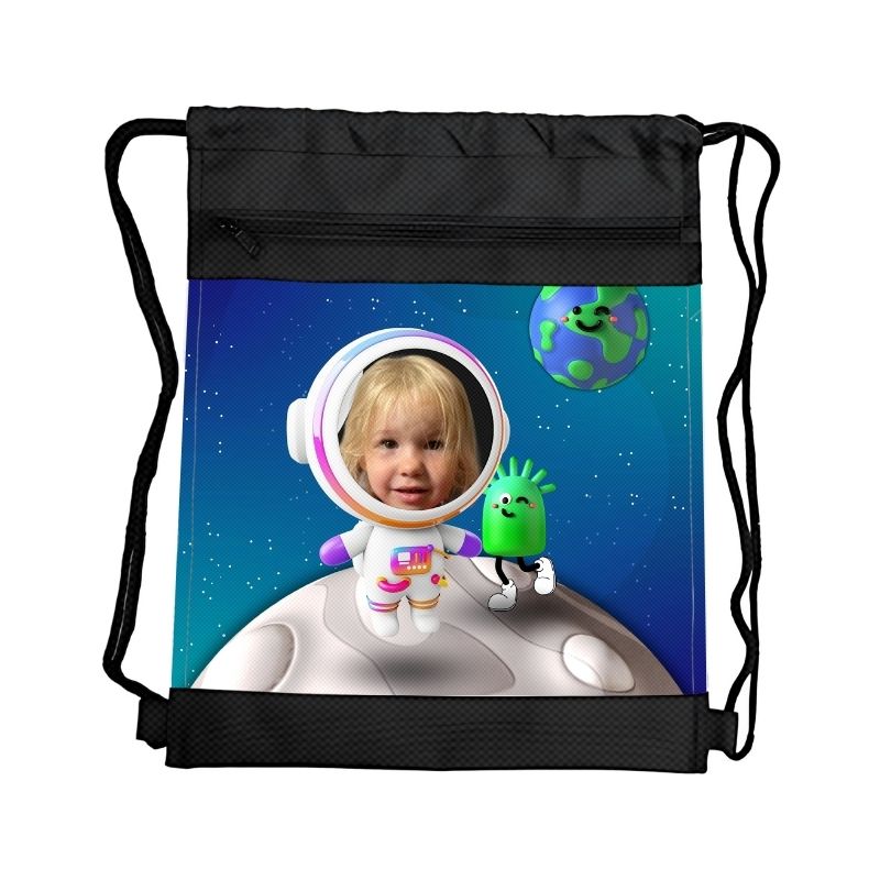 KOSMOS KSIĘŻYC PERSONALIZOWANY WOREK Z BAJKOWĄ GRAFIKĄ i TWOIM ZDJĘCIEM Z PRZEGRÓDKAMI NA ZAMEK