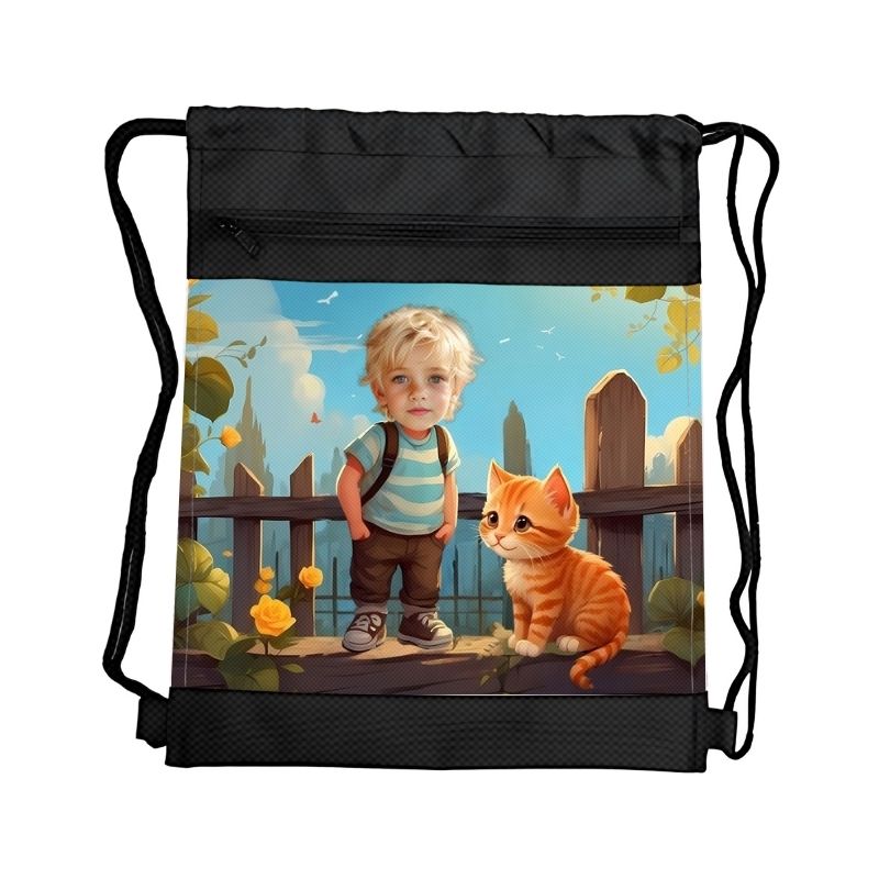 KOTEK PERSONALIZOWANY WOREK Z BAJKOWĄ GRAFIKĄ i TWOIM ZDJĘCIEM Z PRZEGRÓDKAMI NA ZAMEK