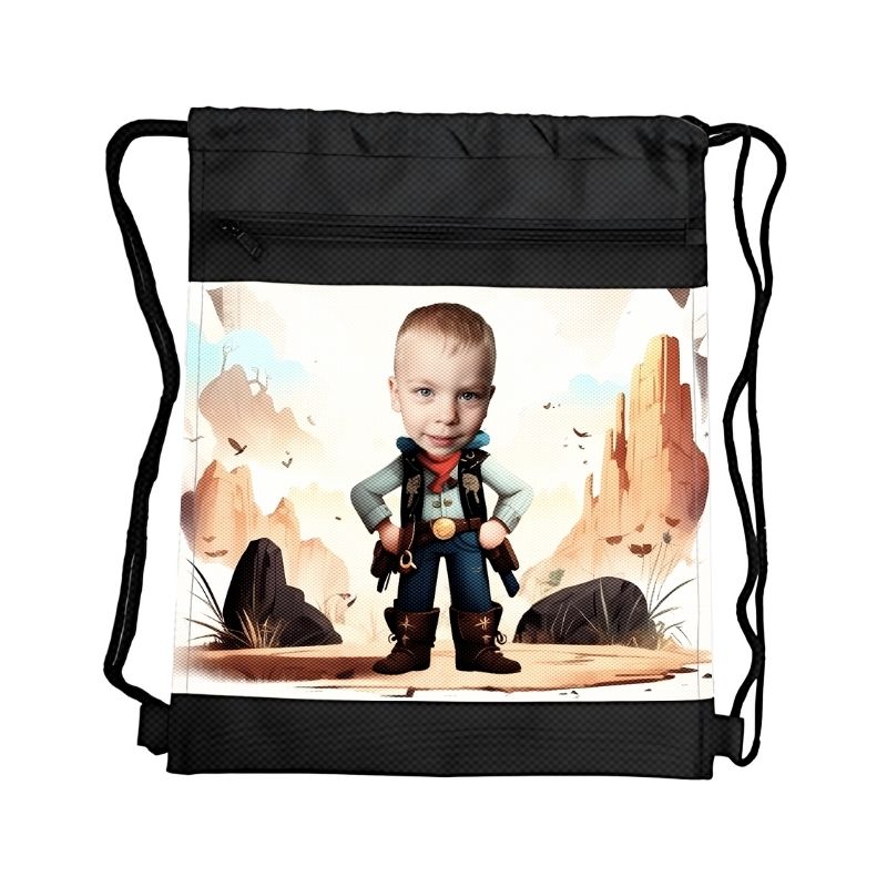 KOWBOJ PERSONALIZOWANY WOREK Z BAJKOWĄ GRAFIKĄ i TWOIM ZDJĘCIEM Z PRZEGRÓDKAMI NA ZAMEK