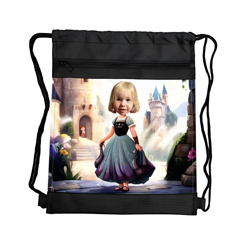 KSIEZNICZKA PERSONALIZOWANY WOREK Z BAJKOWĄ GRAFIKĄ i TWOIM ZDJĘCIEM Z PRZEGRÓDKAMI NA ZAMEK