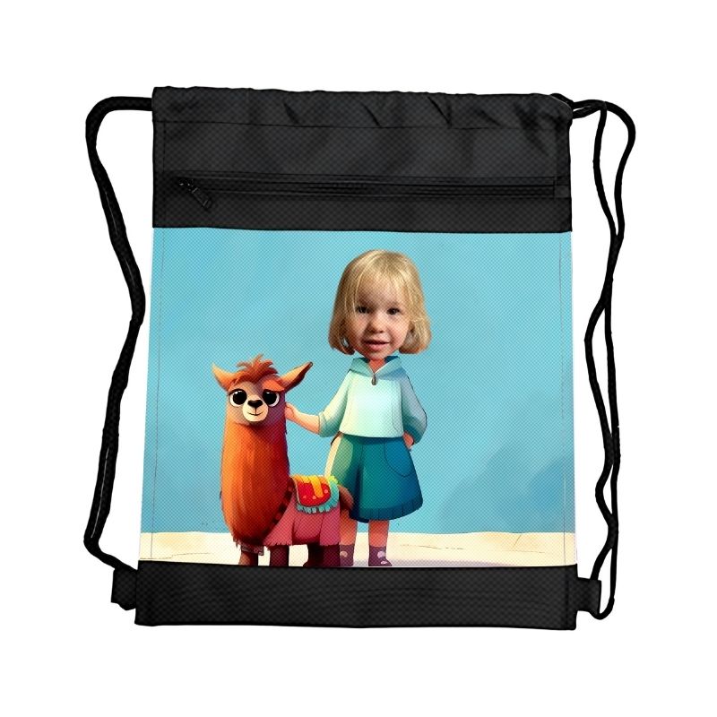 LAMA PERSONALIZOWANY WOREK Z BAJKOWĄ GRAFIKĄ i TWOIM ZDJĘCIEM Z PRZEGRÓDKAMI NA ZAMEK