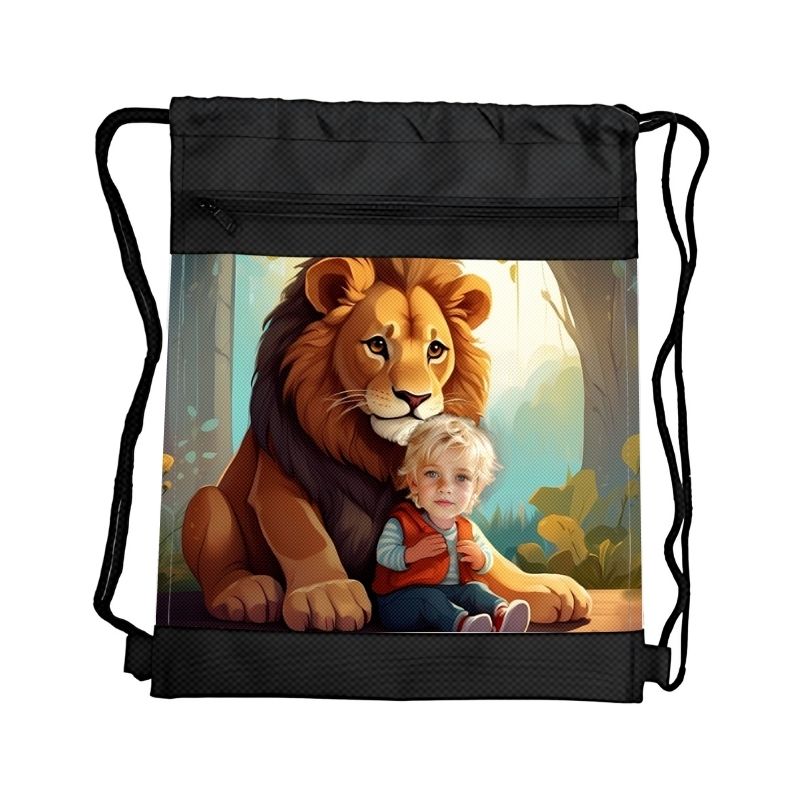 LEW PERSONALIZOWANY WOREK Z BAJKOWĄ GRAFIKĄ i TWOIM ZDJĘCIEM Z PRZEGRÓDKAMI NA ZAMEK