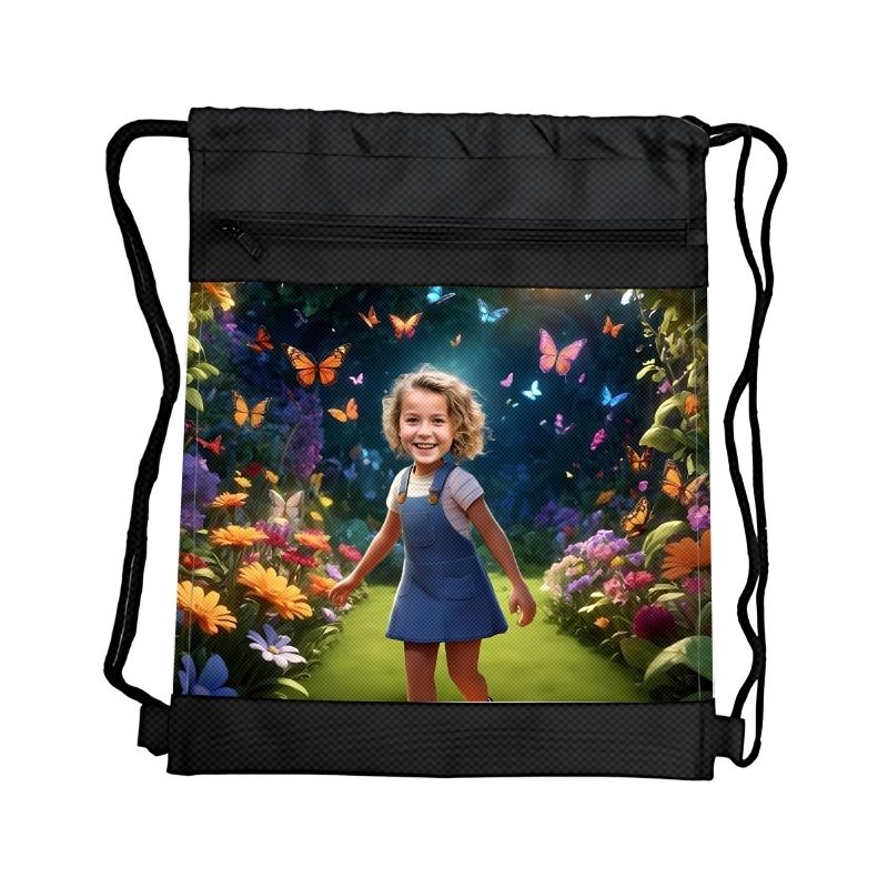 TAJEMNICZY OGRÓD MOTYLE PERSONALIZOWANY WOREK Z BAJKOWĄ GRAFIKĄ i TWOIM ZDJĘCIEM Z PRZEGRÓDKAMI NA ZAMEK