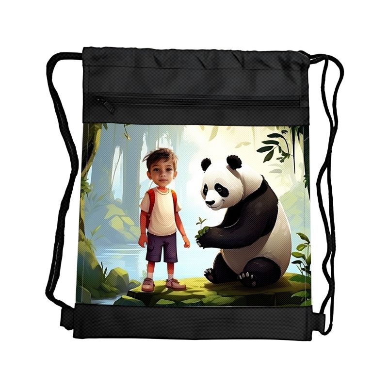 PANDA PERSONALIZOWANY WOREK Z BAJKOWĄ GRAFIKĄ i TWOIM ZDJĘCIEM Z PRZEGRÓDKAMI NA ZAMEK