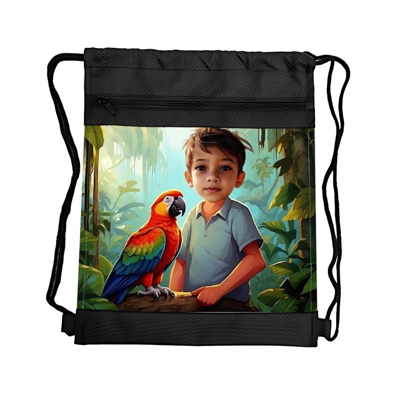 PAPUGA PERSONALIZOWANY WOREK Z BAJKOWĄ GRAFIKĄ i TWOIM ZDJĘCIEM Z PRZEGRÓDKAMI NA ZAMEK